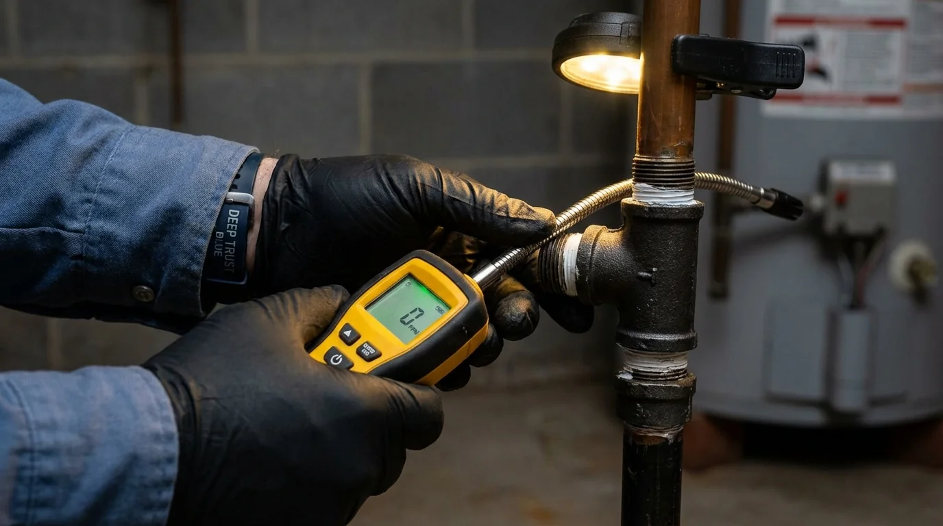 Gas leak detection with electronic sniffer by Johns Plumbing LLC in Howard Lake
