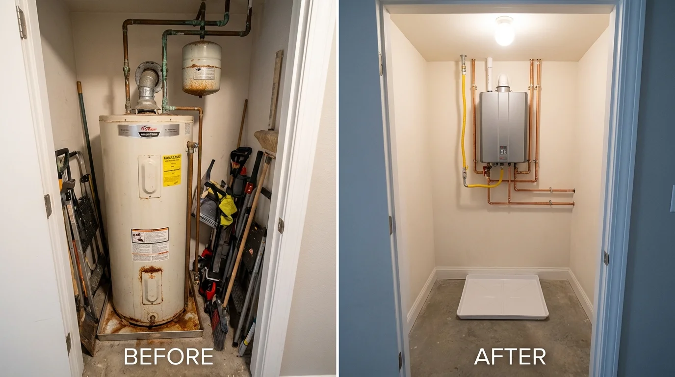 Tank water heater versus wall-mounted tankless unit comparison for Howard Lake, MN homeowners