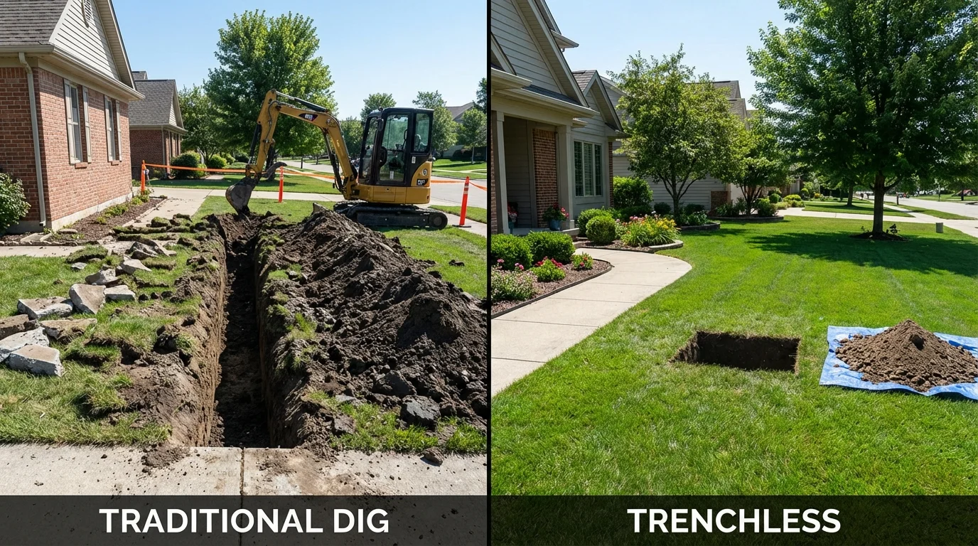 Trenchless sewer repair with minimal yard damage versus traditional excavation in Howard Lake, MN